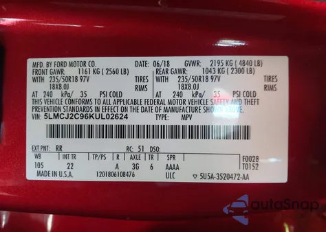 2019 Lincoln Mkc Select z USA, uszkodzony, nr VIN 5LMCJ2C96KUL02624